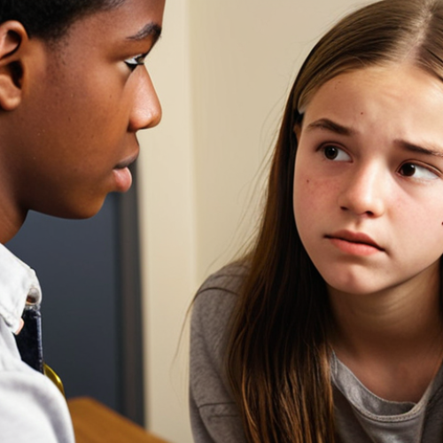 Home 15 **A youth worker actively listening to a teenager in a counseling session. The youth worker is making eye contact and nodding, while the teenager is looking down but appears to be talking openly. The setting is a cozy office with soft lighting. Depict a sense of trust and understanding. Focus on body language conveying empathy.**