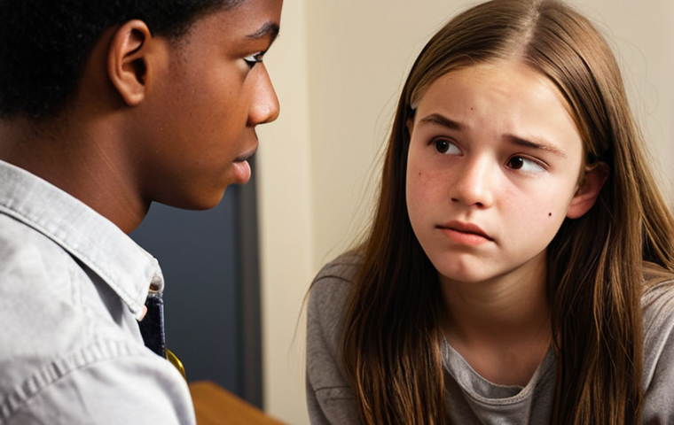 **A youth worker actively listening to a teenager in a counseling session. The youth worker is making eye contact and nodding, while the teenager is looking down but appears to be talking openly. The setting is a cozy office with soft lighting. Depict a sense of trust and understanding. Focus on body language conveying empathy.**